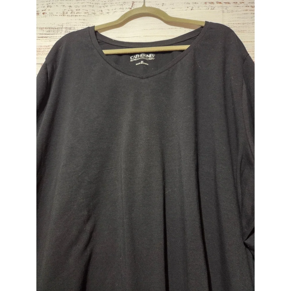 Catherines Suprema Collection Black V-Neck 3/4 Sleeve Top Plus Size 4X